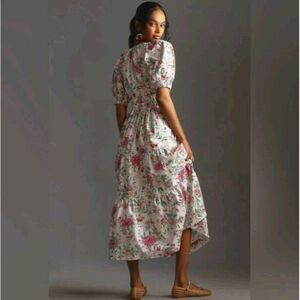 Anthropologie The Somerset Maxi Dress Puff Sleeve Edition Cream Floral Size XS